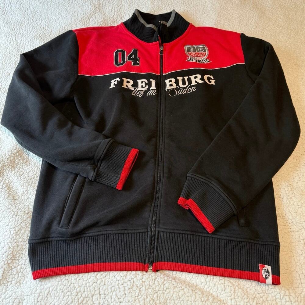 SC Freiburg Bundesliga Soccer Track Jacket Men's XXL Black Red Full Zip